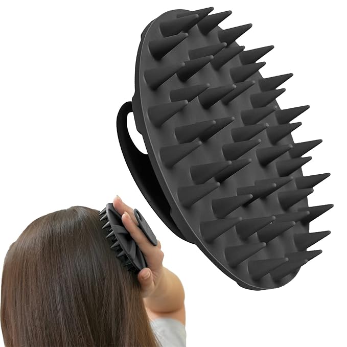 INNERNEED Scalp Care Massager Shampoo Brush, Wet & Dry Manual Head Scrubber Hair Washing, Soft Silicone Bristles, for Hair Growth, Dandruff Removal, Comfortable for All Hair Types (Black)-VivaGrace Women
