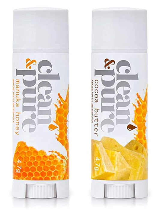 Lip Balm 2-Pack (Manuka Honey & Cocoa Butter) | Lip Care Set With 100% All Natural Beeswax | Vitamin E Oil-VivaGrace Women