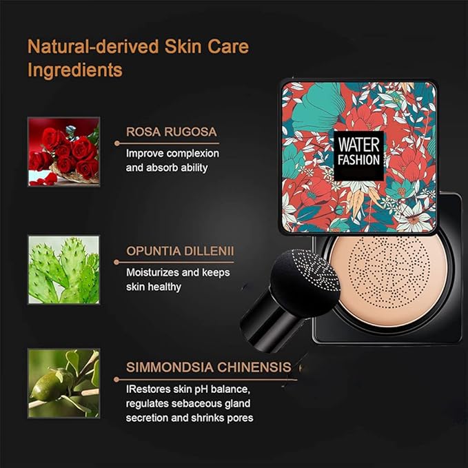 Air Cushion CC Cream Mushroom Head Foundation Air Cushion BB Cream Concealer Moisturizing Brighten Makeup Long Lasting Waterproof-Natural 2Pack-VivaGrace Women