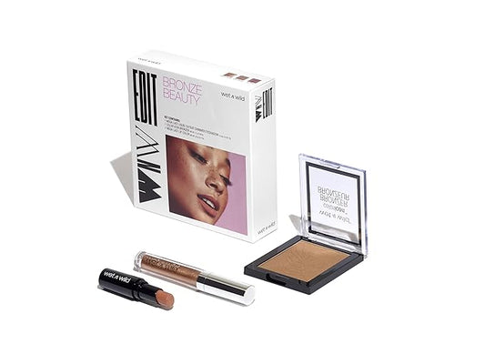 wet n wild Edit Makeup Set Bronze Beauty Kit, Bronzer Face Powder, Glitter Bronzer Lip Gloss, Matte Lipstick-VivaGrace Women