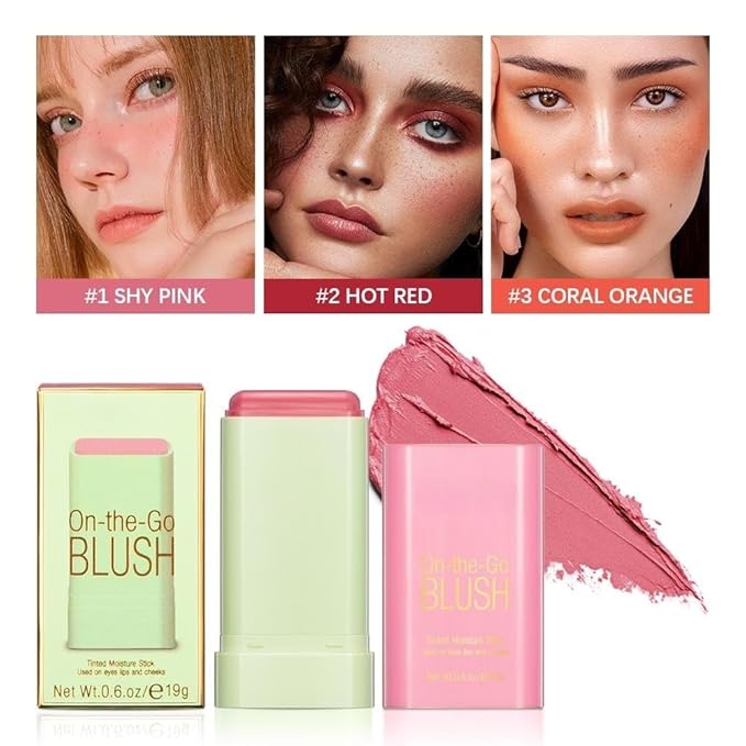 On-the-Go Makeup Blush Stick Tinted Moisture Stick, Shadow Lips Cheek Blusher Creamy Makeup Long Lasting Natural Nude Makeup for All Skin (3PC)-VivaGrace Women