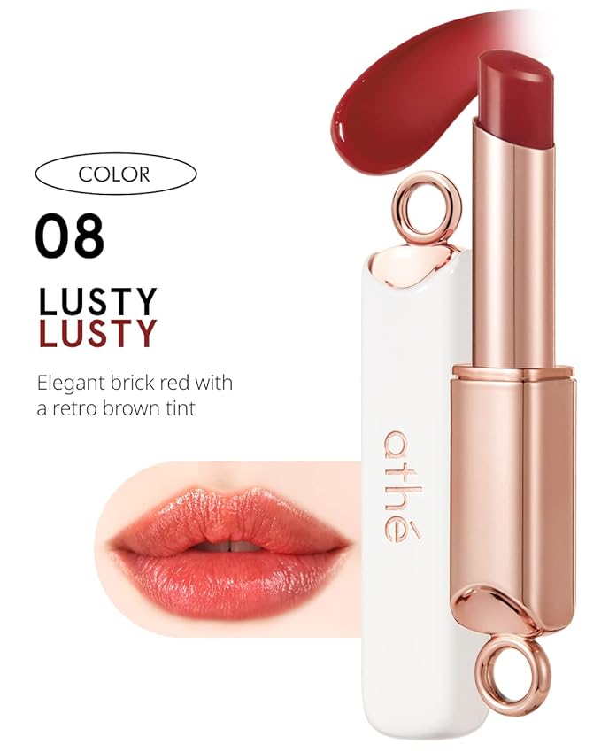 ATHÉ Authentic Lip Balm 08 LUSTY (Tinted), Lightweight Wear & Plumping Lips without Stickiness, Moisturizing & Nourishing Plant-Based Vegan Chapstick for Dry, Petrolatum Free, Cruelty-Free-VivaGrace Women