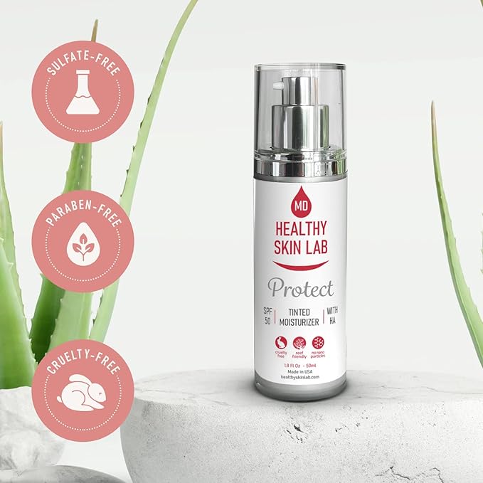 Protect Tinted Moisturizer & Mineral Sunscreen SPF 50, Hyaluronic Acid, Zinc Oxide, Titanium Dioxide for Deep Hydration, Dermatologist-Tested, Suitable for All Skin Types, 50ml-VivaGrace Women