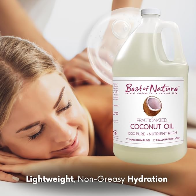 Best of Nature 100% Pure Fractionated Coconut Oil - Liquid MCT Massage & Body Oil, Unscented Moisturizer for Hair, Skin, Face, Aromatherapy Carrier for Essential Oils, Gallon (128 fl oz)-VivaGrace Women