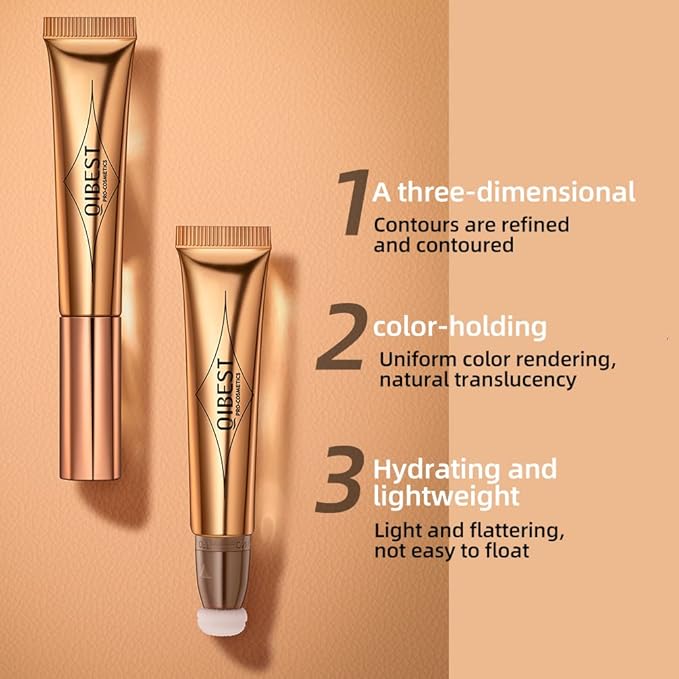 Contour Beauty Wand, Liquid Face Concealer Contouring with Cushion Applicator, Natural Matte Finish, Lightweight Blendable Cream Bronzer Stick Makeup, Cruelty-free（Contour）-VivaGrace Women