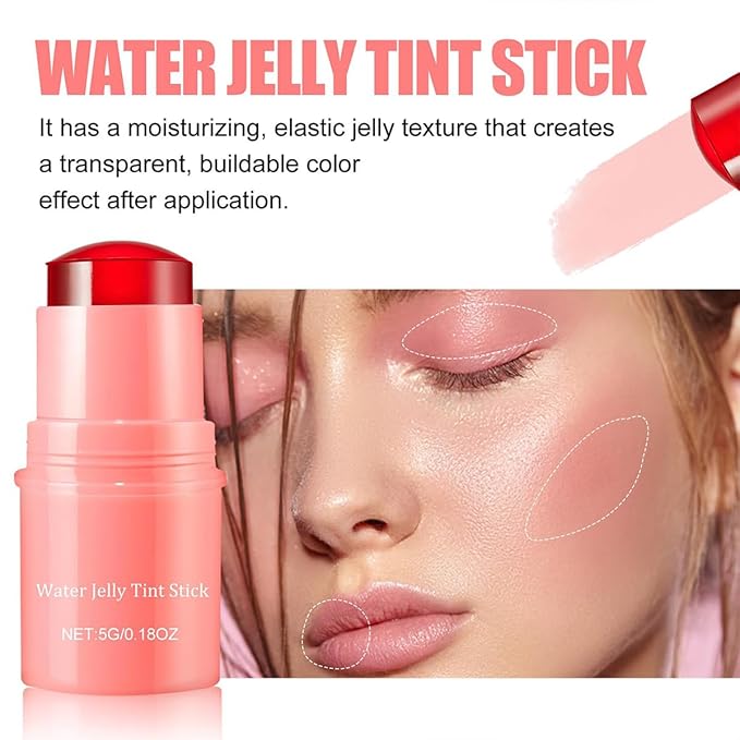 Milk Cooling Water Jelly Tint Blush Stick Face Makeup, Sheer Lip & Cheek Stain, Buildable Watercolor Finish,Vegan, Cruelty Free - 0.18 fl oz (CORAL)-VivaGrace Women