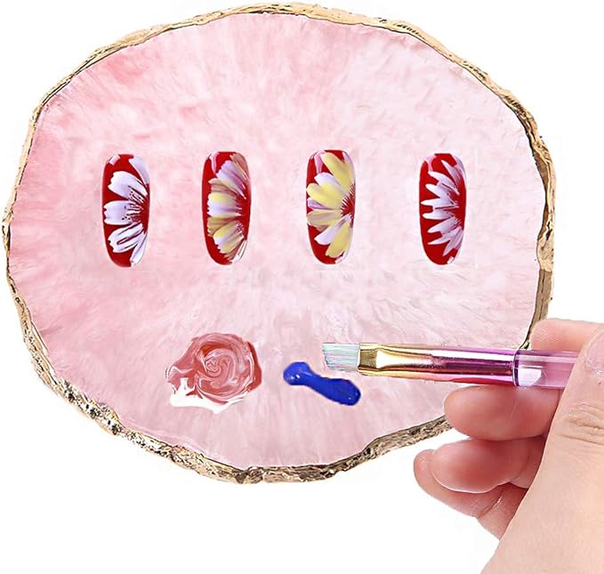 Resin Nail Art Palette, Kalolary Polish Holder Drawing Color Palette, Nail Art Painting Gel Palette Manicure Tool (Pink)-VivaGrace Women