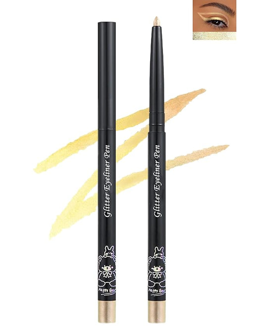 Colored Glitter Eyeliner Pencil, Chameleon Matte Metallic Eyeliner Pen Eyeshadow, Silver Shimmer Retractable Eyeliner Waterproof Smudgeproof, Highlighter Gel Eye Liner with Sharpener Gift for Women-01
