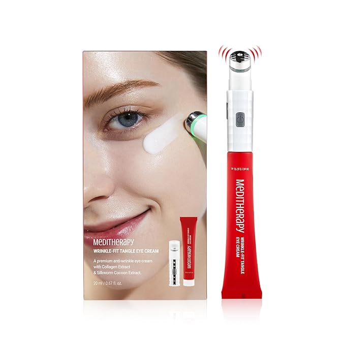 Wrinkle-fit Tangle Eye Cream, Chargable Device Tip + Protein Collagen Eye Cream, All-in-One Under Eye Treatment, 0.67 fl oz, Eye Massager (Cream+Device)-VivaGrace Women