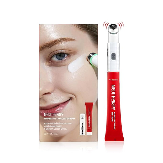 Wrinkle-fit Tangle Eye Cream, Chargable Device Tip + Protein Collagen Eye Cream, All-in-One Under Eye Treatment, 0.67 fl oz, Eye Massager (Cream+Device)-VivaGrace Women