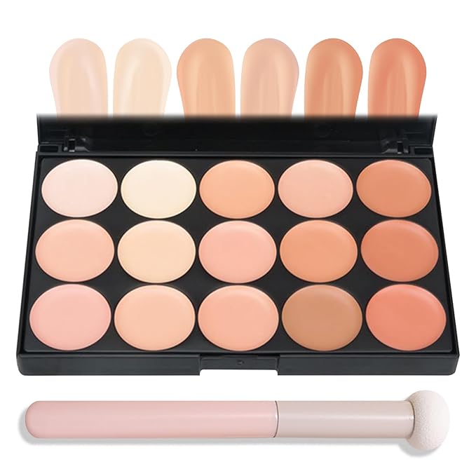 15 Colors Correcting Concealer Contour Palette,Cream Contour Makeup Palette with Brush,Contouring Liquid Foundation Concealer Palette Highlighting Makeup Kit for Conceals Dark Circles,Blemish-VivaGrace Women