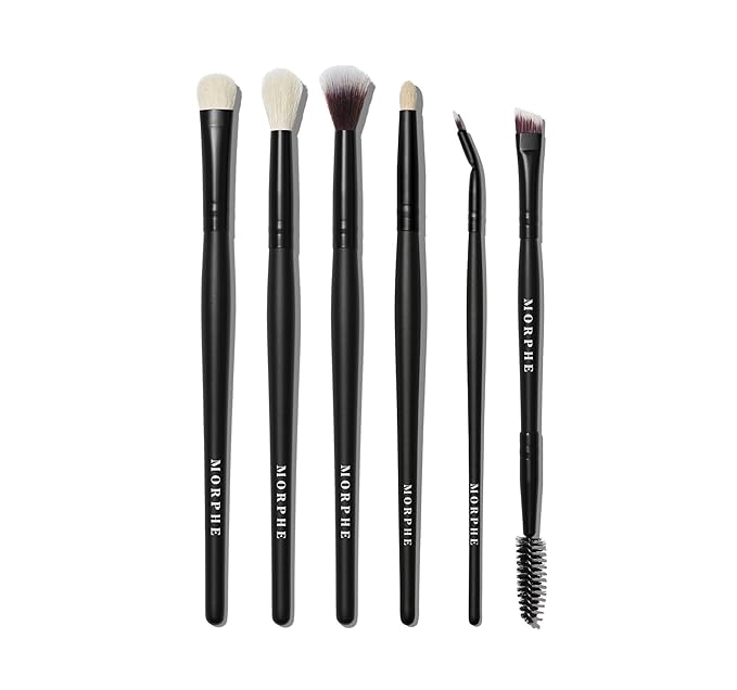 Morphe Eye Stunners Brush Set - 6 Piece Eyeshadow Brush Set - Lining, Blending & Angled Eyeshadow Brushes - Made with Natural & Synthetic Bristles and Includes Makeup Brush Case (6 Count)-VivaGrace Women