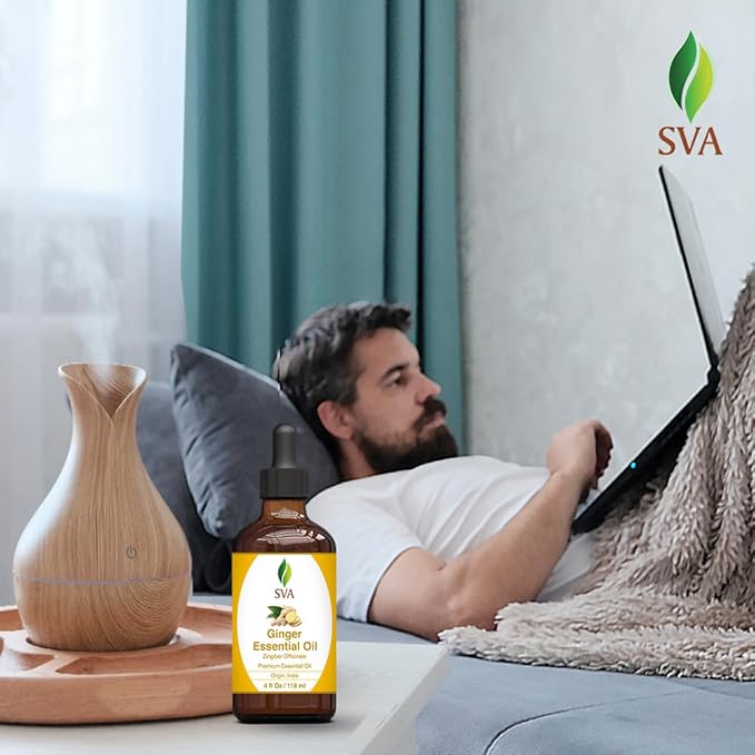 SVA Ginger Essential Oil – 4 Fl Oz – 100% Natural Ginger Oil - for Diffuser, Hair Care, Face, Skin Care, Aromatherapy, Scalp and Body Massage, Soap and Candle Making – with Dropper-VivaGrace Women