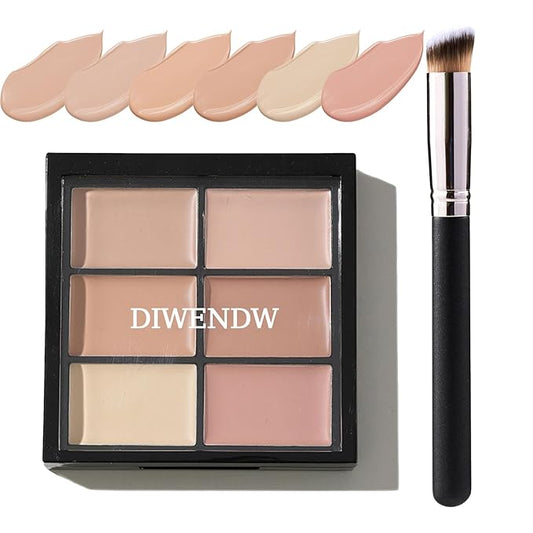 6 Colors Correcting Concealer Palette,Colors Corrector Palette,Moisturizing Full Coverage Liquid Foundation Cream Contour Makeup Palette with Brush-VivaGrace Women