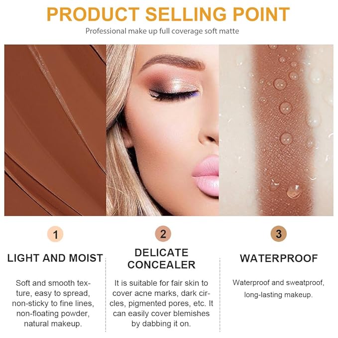 Pot Concealer with Makeup Brush Set,Tattoo Color Correcting Concealer,Full Face Color Correcting Conceal Foundation,Under Eye Concealer Brightener Dark Eye Ring corrector de ojeras (07-DEEP)-VivaGrace Women