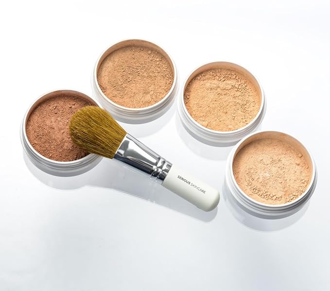 Serious Skincare BELLA ROSE PRO-MINERALS Loose Mineral Powder Makeup Foundation SPF 15 + Goat Hair Application Brush - Sheer to Full Coverage - Luminous Matte Finish - Men and Women - .50 oz (Light)-VivaGrace Women