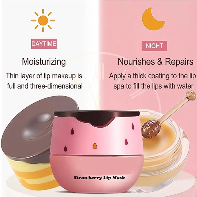 4Pcs Honey Lip Balm Honey Pot Strawberry & Propolis Balm Honey Lip Mask Hydrate Moisturizing Repair Prevent Lip Care Moisturizing Lip Balm Set-VivaGrace Women