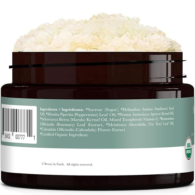 Peppermint Tea Tree Organic Body Scrub - USA Made Sugar Scrub with Natural Ingredients, Moisturizing Body & Foot Exfoliator for Dry and Sensitive Skin, Removes Dead Skin Cells & Reduces Ingrown Hair-VivaGrace Women