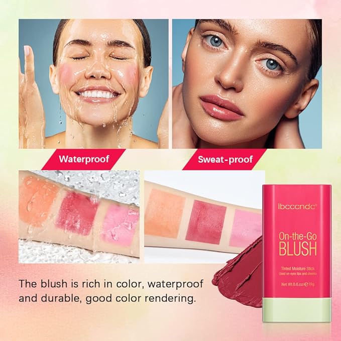 Blush Stick Matte Finish Waterproof Long Lasting Pink Red Cheek Lip Make-up Multi Lip Tint Stick Highlighter High Pigment Rouge Blush for Women Lady Daily Lip Cheek Makeup (2#hot red)-VivaGrace Women