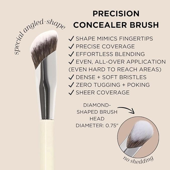 HALEYS Concealer Brush VEGAN+CRUELTY-FREE, Sustainable Wood, Vegan Bristles for Airbrushed Finish, For Creams,Liquids, Powder, Streak-free, Perfect Blending, Buffs, Smooths with Control, Special shape-VivaGrace Women