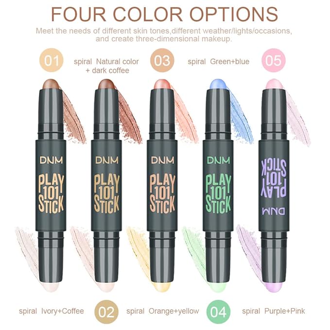 evpct 5Pcs 2In1 Face Cream Makeup Highlighter Highlight Contouring Concealer Contour Sticks Kit Bronzer Highlighter Makeup Stick and Contour Palette Illuminator Highly Piamented Long Lasting Brighten-VivaGrace Women