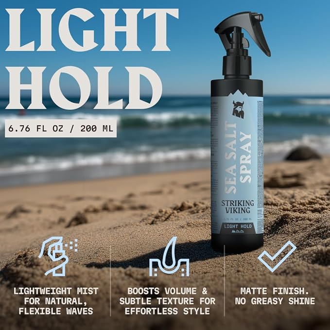 Striking Viking Sea Salt Spray for Hair - Light Hold - 200ml (6.76 Fl Oz) Blue Ocean Scent - Texturizing, Volumizing & Curl Enhancing - Salt Spray for Beach Wave Style-VivaGrace Women