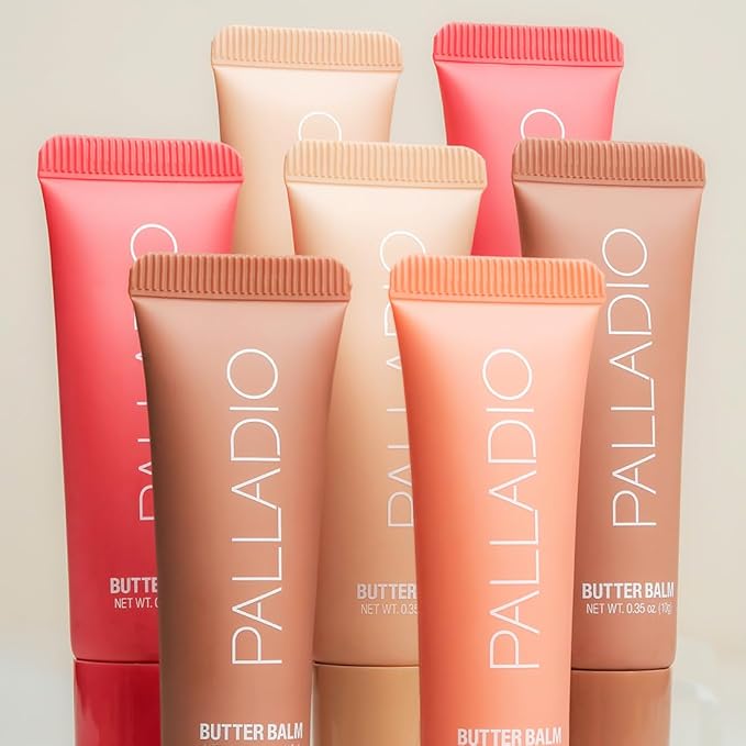 Palladio Butter Balm - Hydrating Lip Balm with Sheer Tint, Aloe, Peptides, Shea Butter, and Vegan Formulation for Instant Moisture, Shine, and Soothing Lip Care, Caramel Glazed-VivaGrace Women