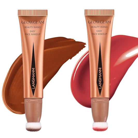 LANGMANNI Liquid Contour Beauty Wand, Face Concealer Contouring,Highlighter,Blusher Stick with Big Cushion Applicator.Cream Contour Stick Makeup. (#02 Contour+#04 Blush)-VivaGrace Women