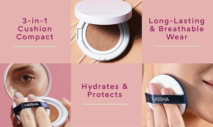 MISSHA Magic Cushion Foundation No.21 Light Beige for Bright Skin - Flawless Coverage,Dewy Finish,Easy Application for All Skin Types-VivaGrace Women