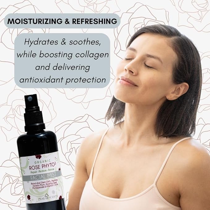 Organic & Vegan Rose Phyto³ Water Facial Spray - Moisturizing Face Mist & Setting Spray, Soothing, Hydrating Mist Rose Water For Face - Great for Facial Massaging (4 oz)-VivaGrace Women
