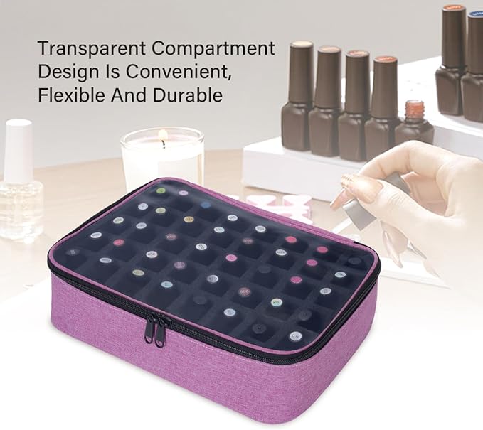 Small Clear Nail Polish Organizer Holds 40 bottles(15ml-0.5fl.oz) Nail Polish Case Multifunctional Nail Polish Bag organizer, Cosmetic Travel Makeup Bags for Women Purple