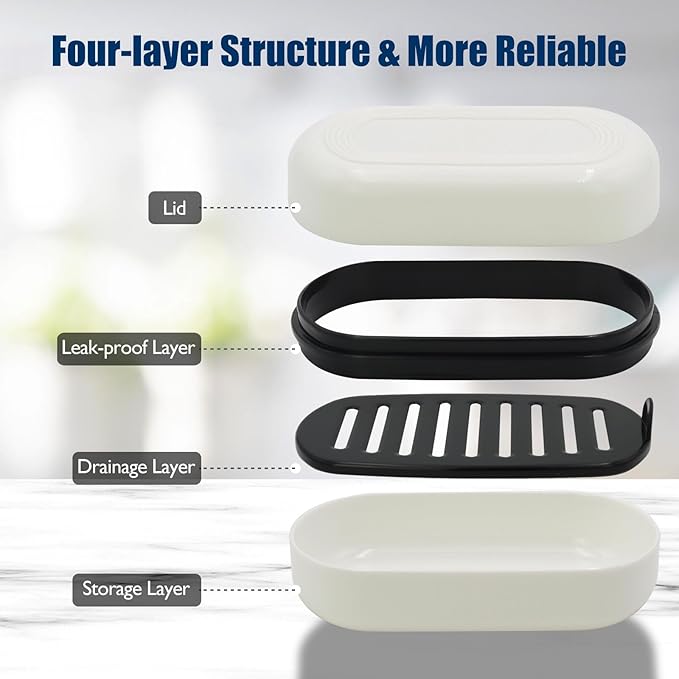 Shampoo Bar Holder Travel Case, Large Soap Holder for 5 oz/10 oz Oversized Bars, Durable & Versatile Storage Soap Container with Drainage Layer (1 Pack, White Style A-Large)-VivaGrace Women
