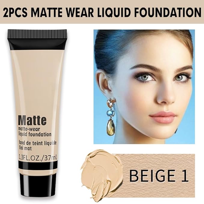 1 Pack Liquid Foundation Cream for Face Makeup,Durable Full Coverage Matte Concealer Make Up,Oil Control & Waterproof Base Primer -1 Fl.Oz (BEIGE 3#)-VivaGrace Women