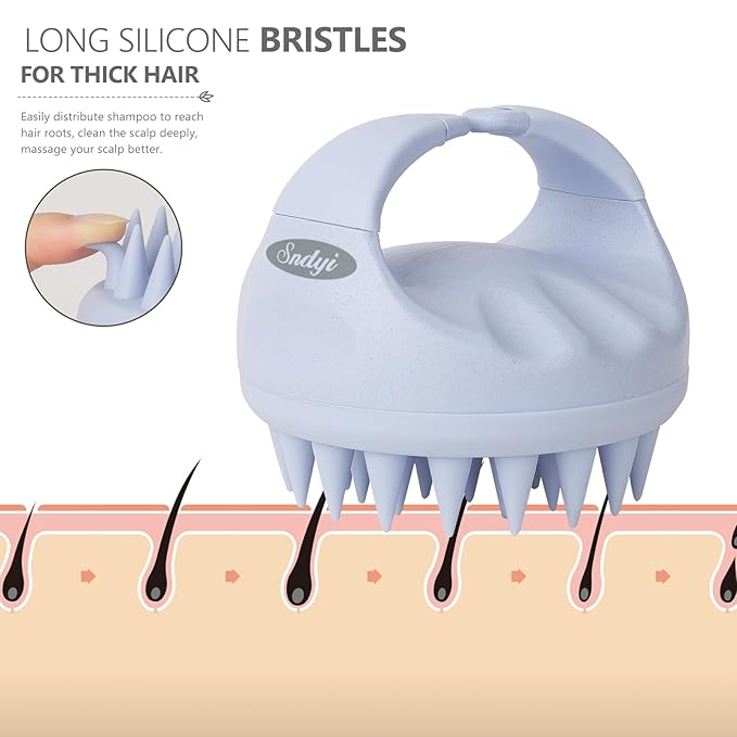 Sndyi Scalp Massager Shampoo Brush, Scalp Scrubber with Soft Silicone Bristles, Scalp Exfoliator for Dandruff Removal, Scalp Massager for Hair Growth, Wet Dry Hair Brush for Scalp Care, Sky Blue-VivaGrace Women