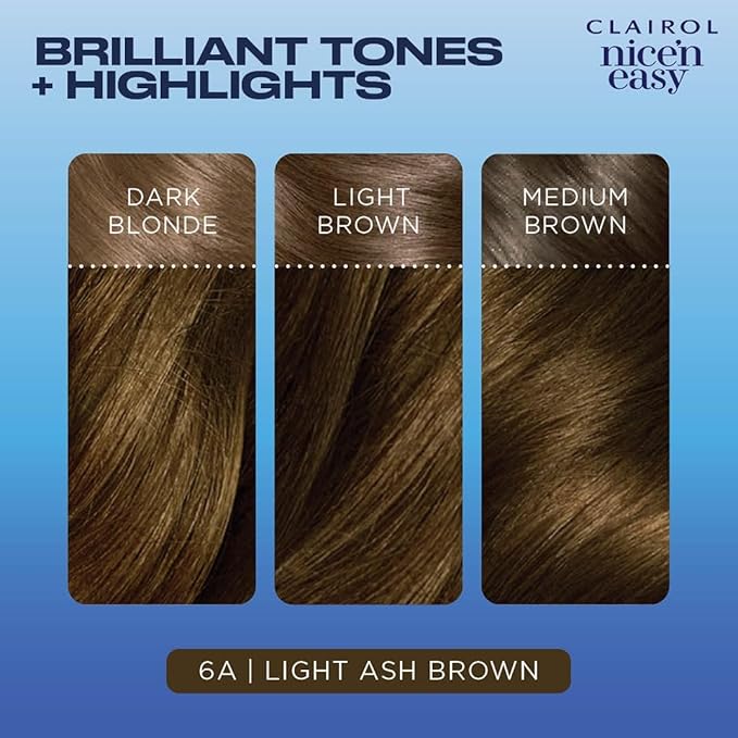 Clairol Nice'n Easy Permanent Hair Dye, 6A Light Ash Brown Hair Color, Pack of 3-VivaGrace Women