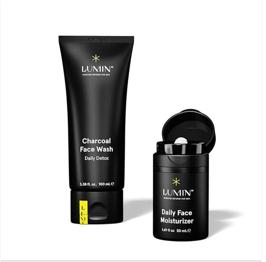 Lumin - Dynamic Duo - Skin Care kit for Men - Includes: Charcoal Face Wash Daily Detox & Daily Face Moisturizer,Suitable for all skin types, Daily Use, Two Month Supply-VivaGrace Women