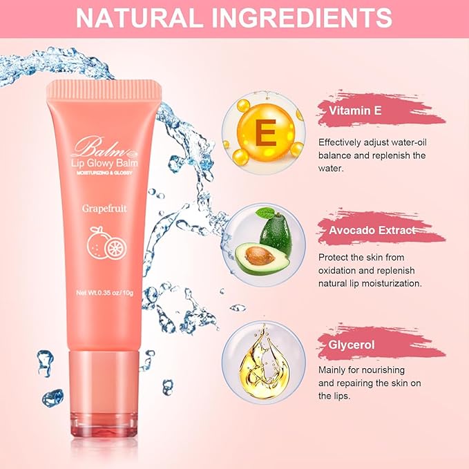 GECOMO Lip Glowy Balm, Moisturizing Lip Gloss, Nourishing Glossy Transparent Plumping Oil, Non-sticky Tinted Toot Lip Balm for Lip Care (GRAPEFRUIT) 0.35oz-VivaGrace Women