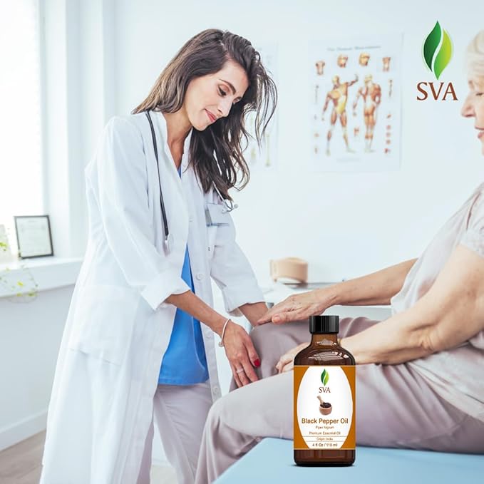 SVA Black Pepper Essential Oil – 4 Fl Oz – 100% Natural Black Pepper Oil - for Diffuser, Hair Care, Face, Skin Care, Aromatherapy, Scalp and Body Massage, Soap and Candle Making – with Dropper-VivaGrace Women
