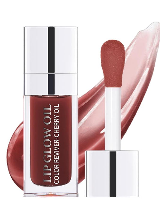 Lip Glow Oil, Mahogany, Lip Care Product with Hydrating Plumping Lip Gloss, Clear Tinted Lip Oil for Dry Lips, Nourishing Lip Gloss Oil, Christmas Makeup Gift for Women-VivaGrace Women