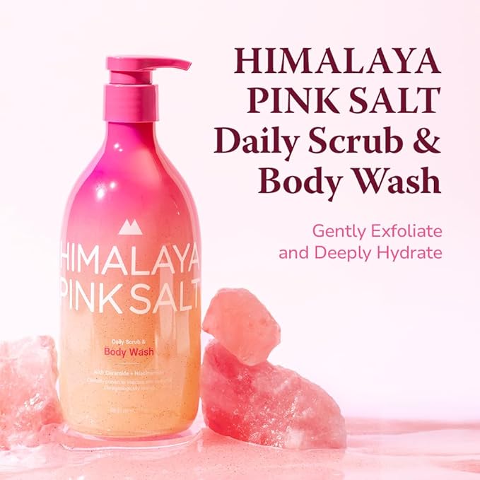 HIMALAYA PINKSALT Daily Scrub & Body Wash - Exfoliating Body Scrub, Dead Sea Salt & Himalayan Pink Salt, Natural Moisturizing Bodywash, Retinol & Hyaluronic Acid Shower Gel, Korean Skincare 21.1oz-VivaGrace Women