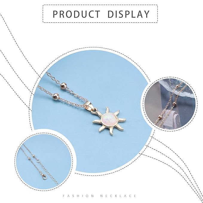 Bohemia Sun Choker Necklace Chain Sunflower Opal Pendant Necklace Gold Satellite Necklace Minimalist Sunflower Necklace Chain Jewelry for Women and Girls-VivaGrace Women
