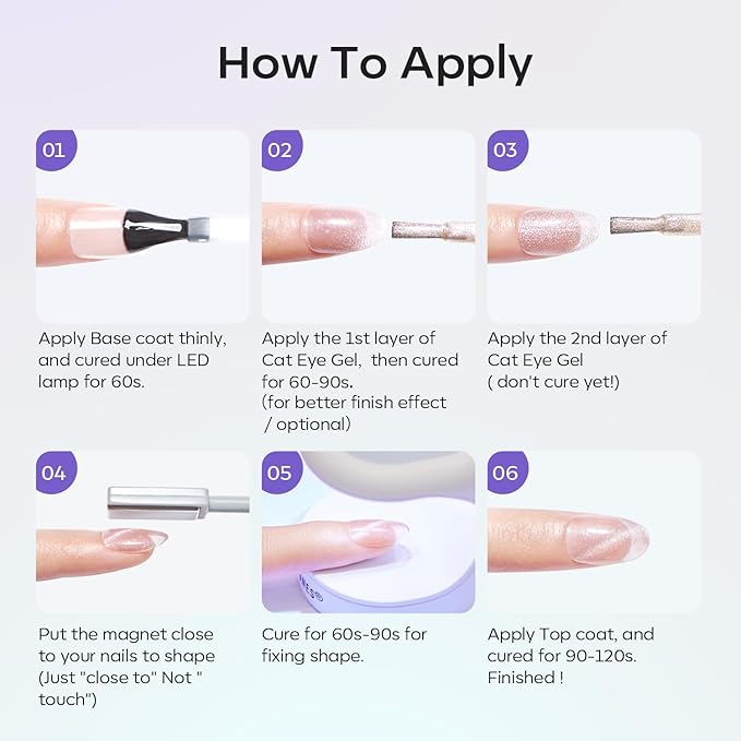 modelones Cat Eye Gel Nail Polish Set, 6 Colors 9D Glassy Cat Eye Glitter Gel Polish Black Red Purple Blue Silver Brown Nail Polish All Seasons with Magnet Soak Off Led DIY Salon Gift-VivaGrace Women