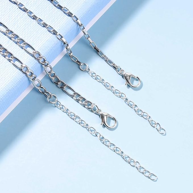 Boho Layered Silver Bar Necklace Choker Figaro Chain Necklace Vintage Layering Link Chain Necklace Geometric Necklace Jewelry for Women and Girls-VivaGrace Women