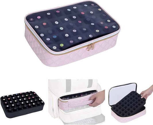 Nail Polish Bag organizer-Holds 40 bottles(15ml-0.5fl.oz)，Nail Polish Carrying Case Clear Multifunctional Cosmetic Travel Cases Makeup Bags Pink