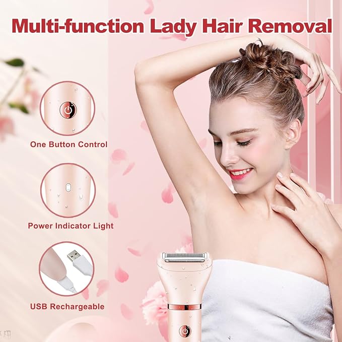 Electric Razor for Women,3 in 1 Shaver Hair Remover for Women Face,Wet & Dry Painless Shaver Bikini Trimmer for Face,Legs and Underarm (Pink)-VivaGrace Women