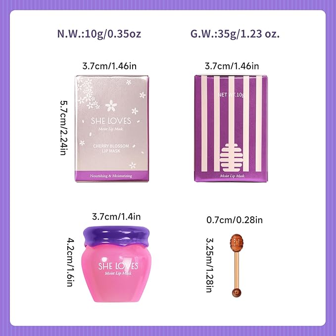 Lip Mask Overnight Lip Sleeping Masks Honey Lip Balm, Fade Lip Lines Bee Lip Balm Honey & Sakura Day and Night Repair Lip Sleeping Masks Honey Lip Balm (Sakura (Night))-VivaGrace Women