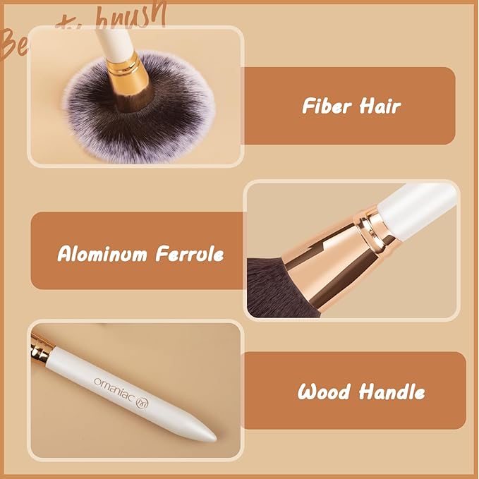 OMANIAC Makeup Brush Set Professional, 12 Pearlescent Wood Handle Makeup Brushes, Premium Cruelty-Free Synthetic Fiber Hair, Travel Make up Brushes Set with Case (White).-VivaGrace Women
