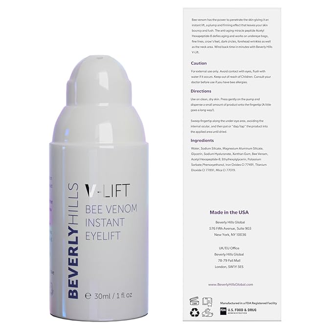 Beverly Hills V-Lift Instant Eye Lift and Eye Tuck Bee Venom Serum for Puffy Eyes, Dark Circles, Wrinkles, and Under Eye Bags Treatment for Women and Men | 30mL (120 Day Supply)-VivaGrace Women
