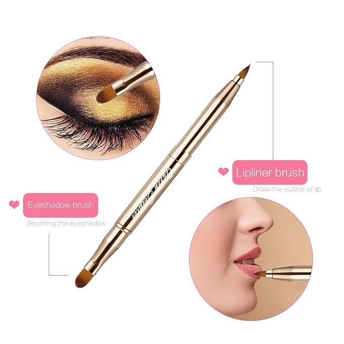 Retractable Eyebrow Eyelash Lip Brush Makeup Brush Double-Sided Soft With Cap Concealer Eyeliner For Travel Cosmetic Brushes, gold color-VivaGrace Women
