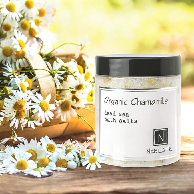 Organic Chamomile Bath Salts by Nabila K - Dead Sea Salt & Epsom Salt Scrub & Soak - Exfoliates & Hydrates Skin, Botanical Essential Oils - Bubble Bath Accessories for All Skins Types, 8 oz-VivaGrace Women